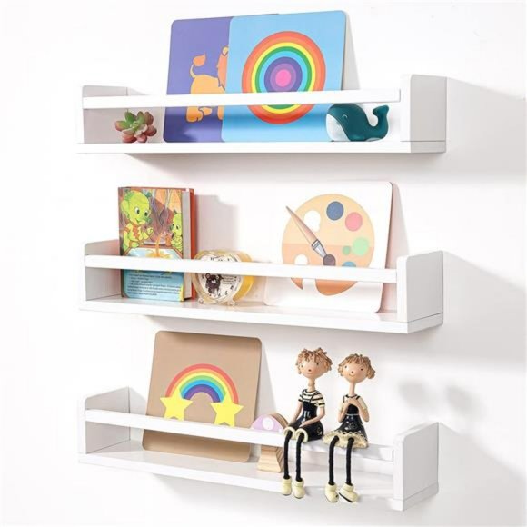 White Floating Bookshelf 24 Inches of 3 Nursery Bookshelves...